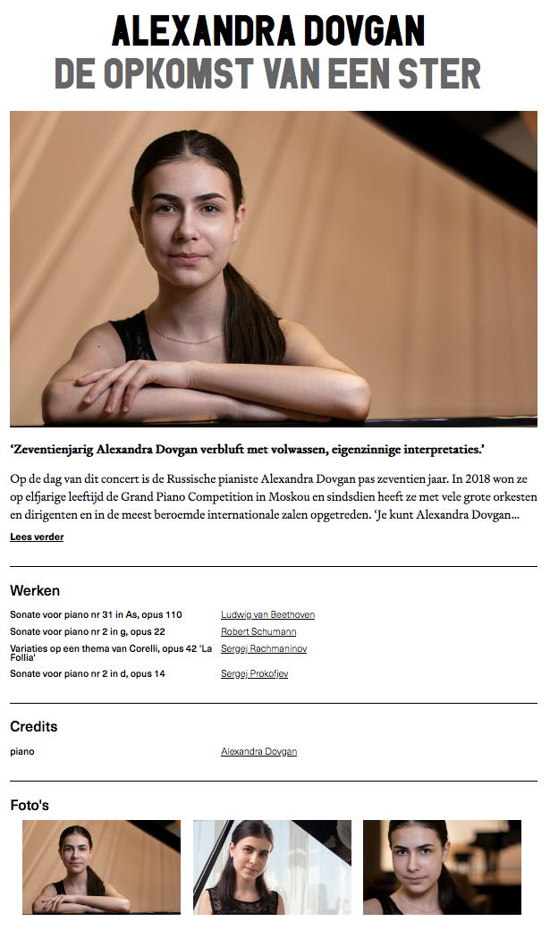 Page Internet. De Singel. Zeventienjarig Alexandra Dovgan verbluft met volwassen, eigenzinnige interpretaties. 2025-01-30